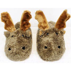Ani - Mate Moose Men Sz 7 - 9 Brown Fuzzy Plush Slippers House Shoes Grip Bottom